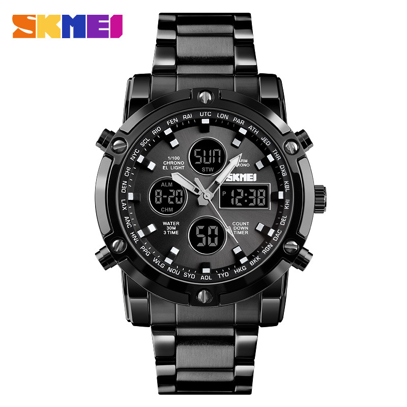 W03 នាឡិកាដៃកីឡា អាណាឡូក-ឌីជីថល ពហុមុខងារ ជាមួយខ្សែលោហៈតំណកង - Image 3