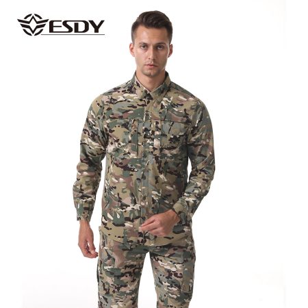 SHL19 Military-Style Quick-Dry Long Sleeve Shirt - Wrinkle-Resistant Stretch Work Shirt for Men