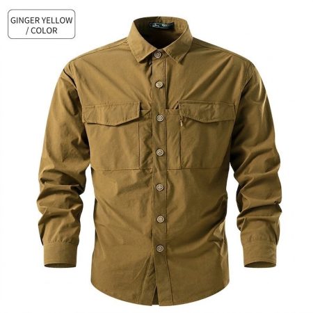 SHL24 Nylon Quick-Dry Outdoor Utility Shirt - Stretch Long-Sleeve Hiking and Work Shirt with Dual Chest Pockets