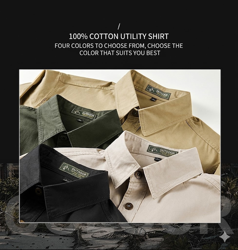 SHL23 Men's Washed Cotton Utility Shirt Jacket - Long Sleeve Casual Overshirt with Dual Chest Pockets - Image 3