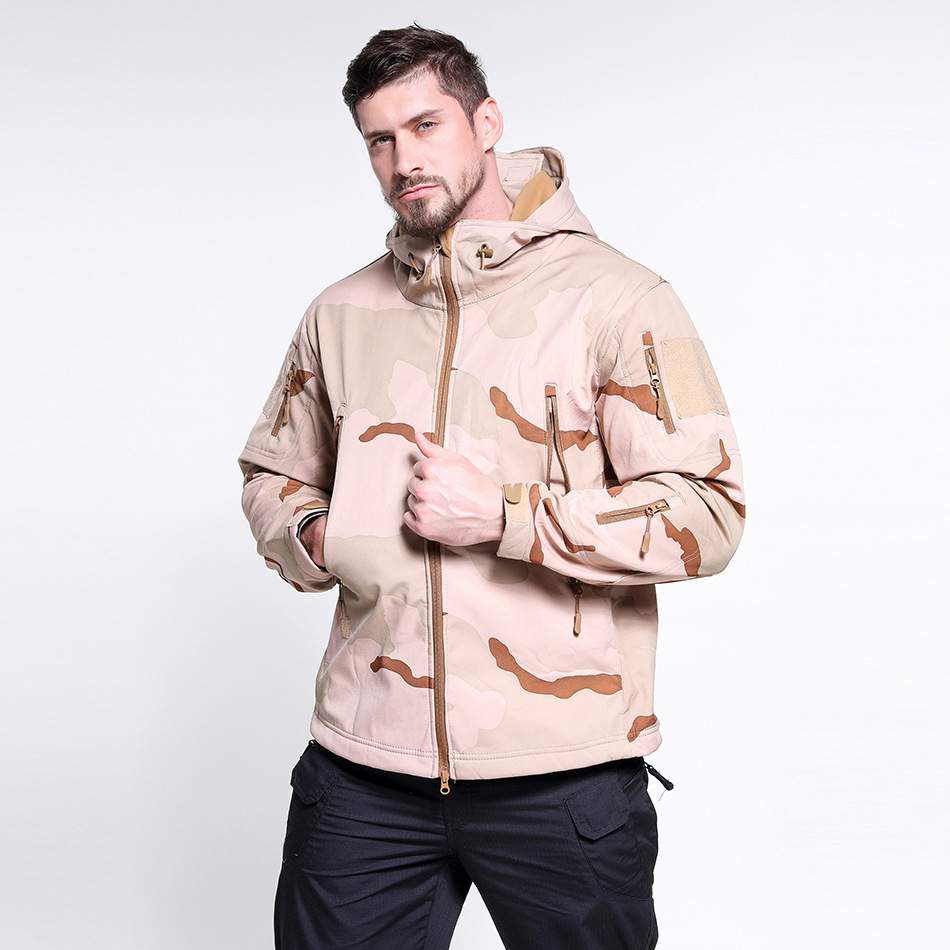 JK08 Sharkskin Softshell Tactical Jacket for Men - Windproof Warm Outdoor Hooded Military-Style Jacket - Image 21