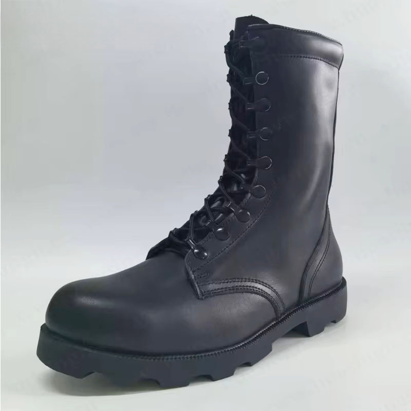 SH33 ស្បែកជើងកវែង Combat Boots ពណ៌ខ្មៅ មានខ្សែចង និងហ្ស៊ីបចំហៀង - Image 4