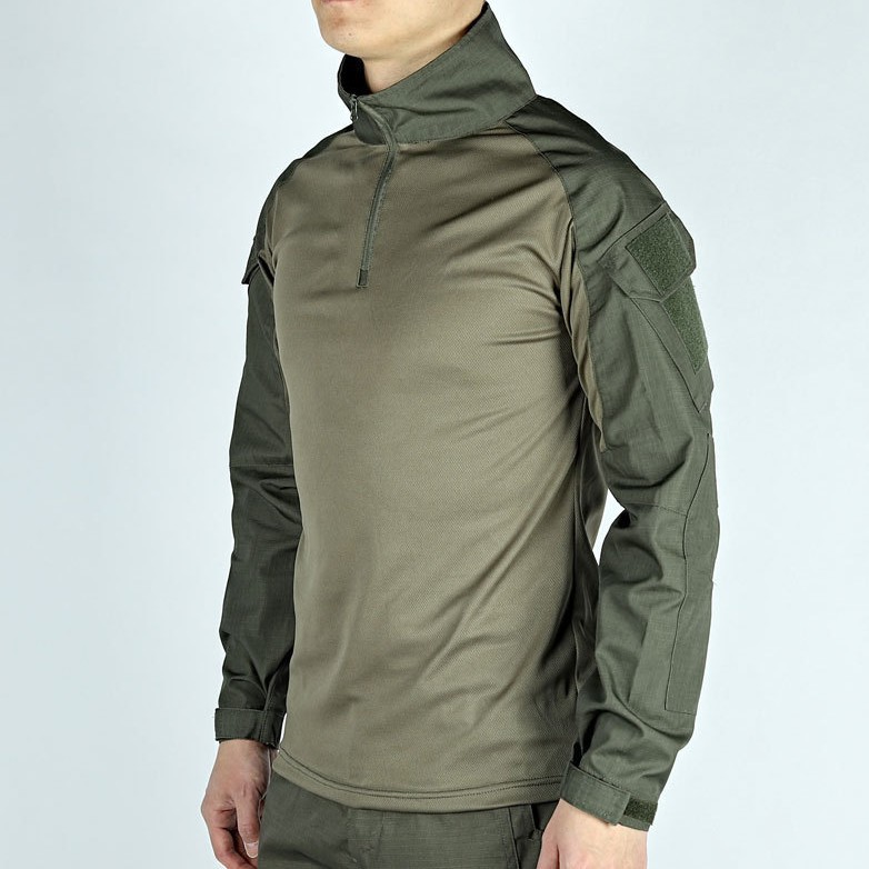 TSL03-CF Tactical Long-Sleeve Combat Shirt – Stand Collar Outdoor Training Top with Utility Sleeve Pockets
