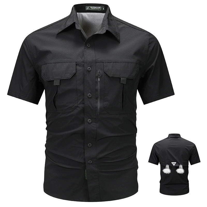 SHS05 Summer Outdoor Casual Multi-Pocket Workwear Short-Sleeved Shirt – Breathable Thin Quick-Drying Stretch Utility Shirt for Men - Image 3