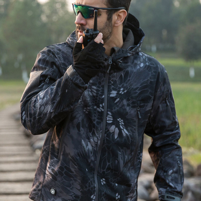 JK08 Sharkskin Softshell Tactical Jacket for Men - Windproof Warm Outdoor Hooded Military-Style Jacket - Image 2