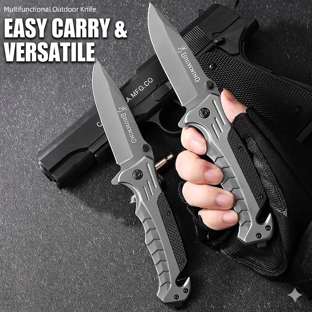 K25 Browning G10 Tactical Folding Knife – 21.5cm EDC Survival Tool with Glass Breaker & Rope Cutter (Space Grey) - Image 3