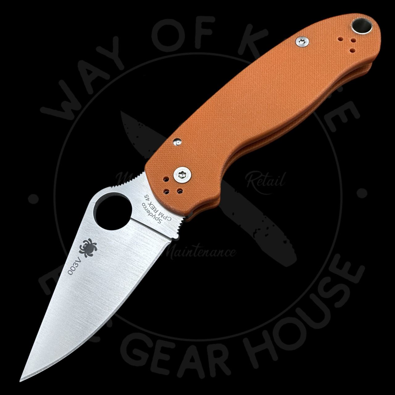 K52 Premium Limited Edition Spyderco Para 3 Folding Knife – CPM-REX 45 Steel & Burnt Orange G10 - Image 3