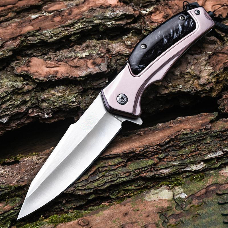 K65 Professional Stainless Steel Folding Knife – Marbled Resin Handle with Emergency Window Breaker - Image 3