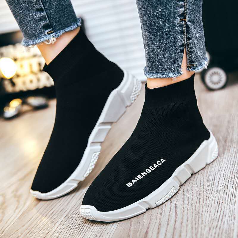 SH17 ស្បែកជើងកីឡា Unisex High-Top Flyknit បាតក្រាស់ សម្រាប់ពាក់ប្រចាំថ្ងៃ
