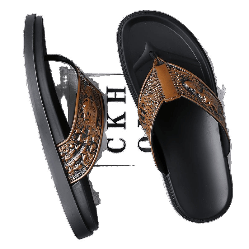 SD02 Men's Thick-Sole Non-Slip Beach Flip-Flops with Embossed Comfort Strap - Image 3