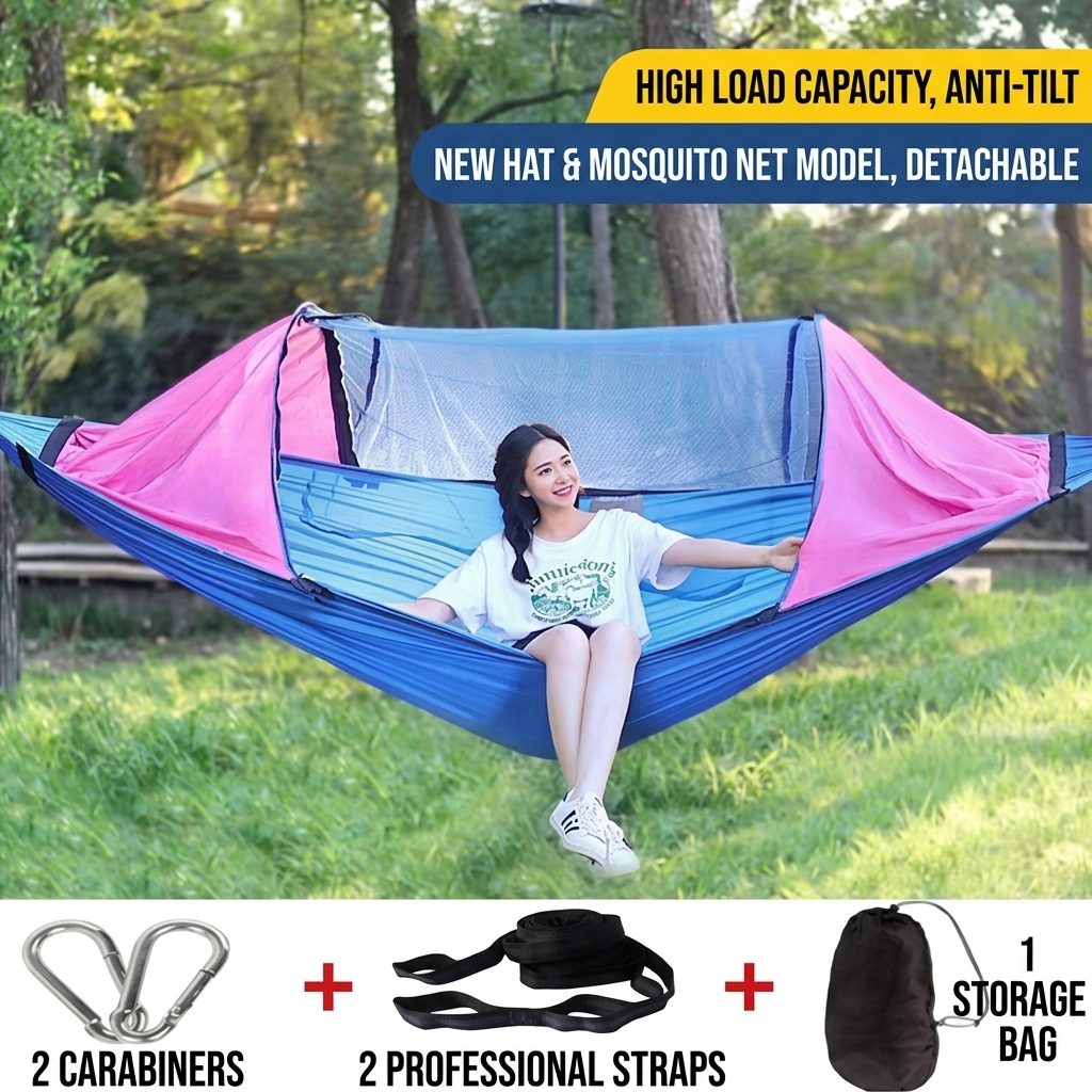 CG10 Quick-Opening Canvas Hammock with Mosquito Net for Outdoor Camping and Garden Relaxation - Image 3