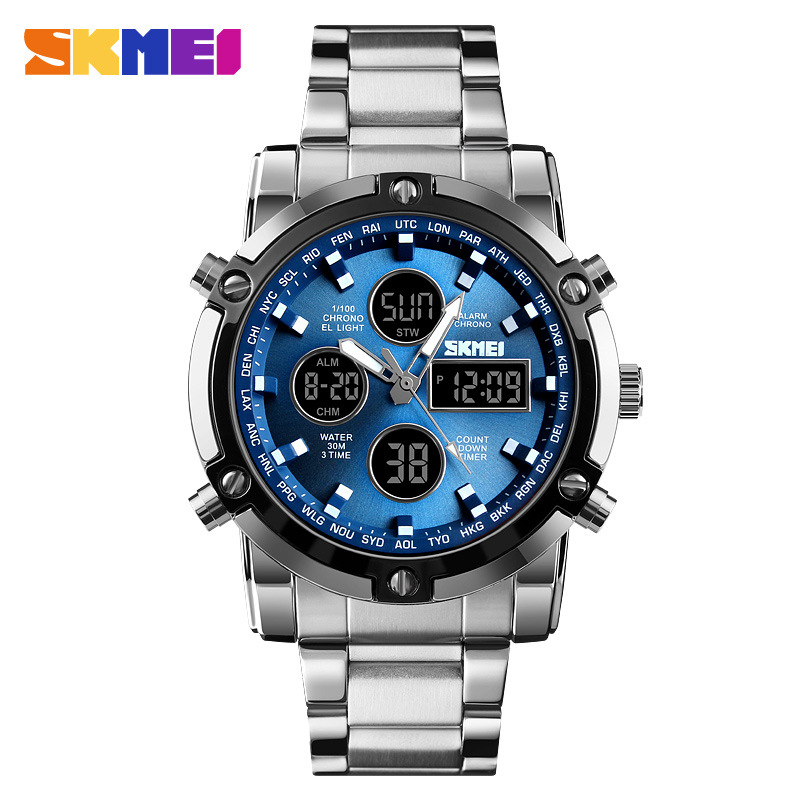 W03 នាឡិកាដៃកីឡា អាណាឡូក-ឌីជីថល ពហុមុខងារ ជាមួយខ្សែលោហៈតំណកង - Image 4