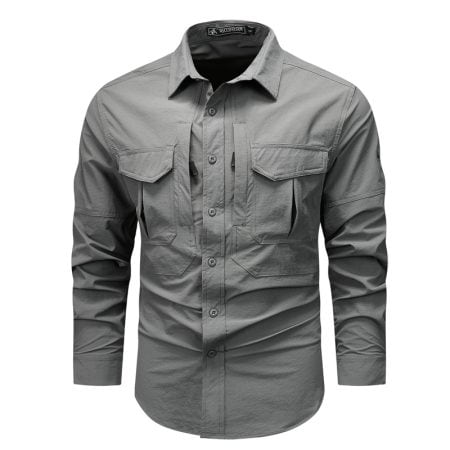 SHL08-CR Men’s Outdoor Quick-Dry Tactical Shirt – Lightweight Long-Sleeve Multi-Pocket Utility Top