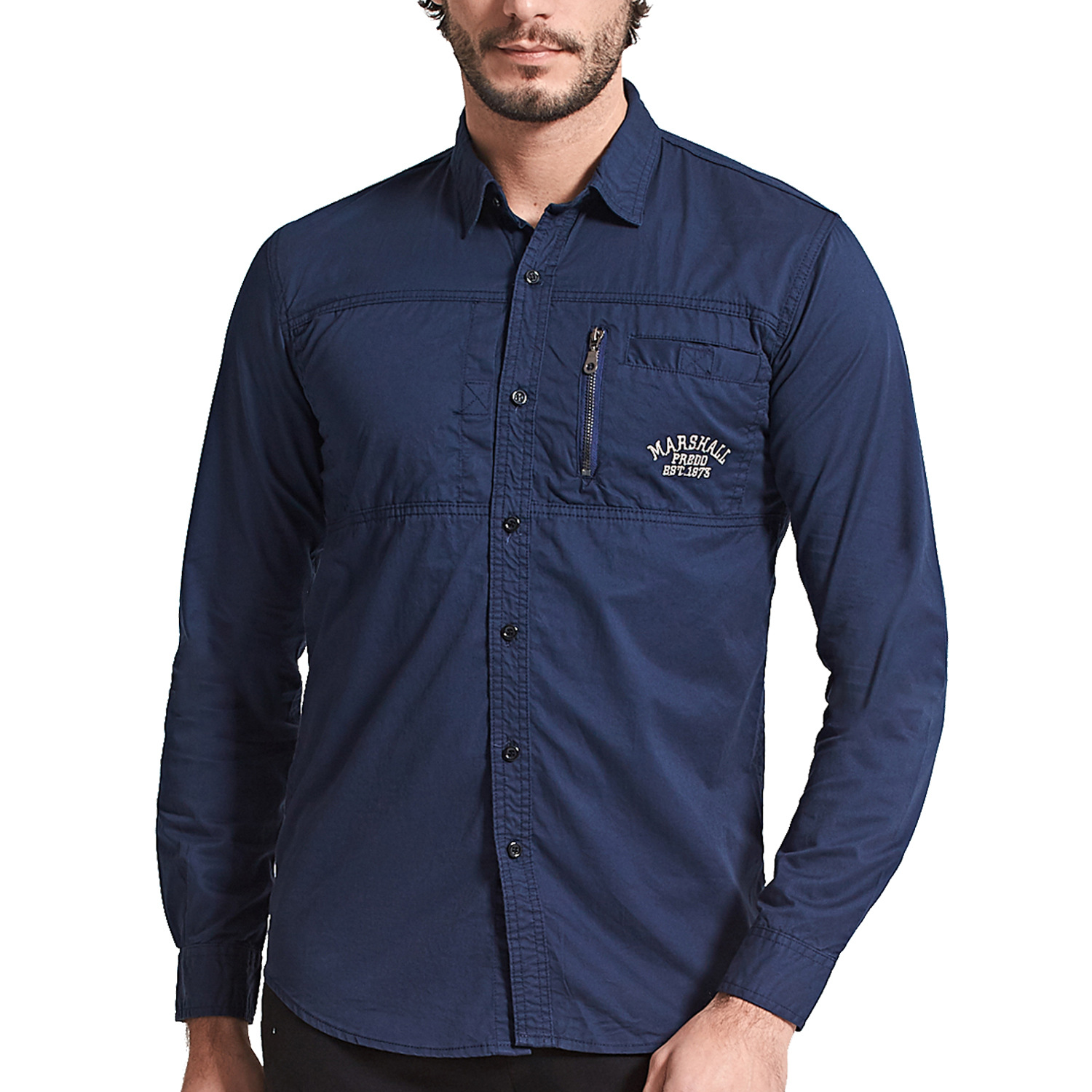 SHL28 Men's Long Sleeve Zipper Cotton Shirt – Woven Spring Autumn Overshirt with Structured Collar - Image 3