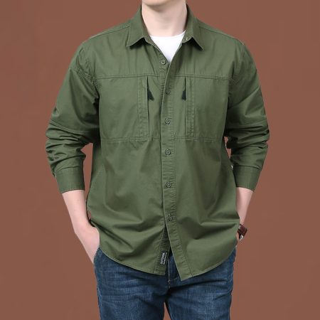 SHL27 Men's Loose Work Shirt – Casual Outdoor Cotton Utility Overshirt