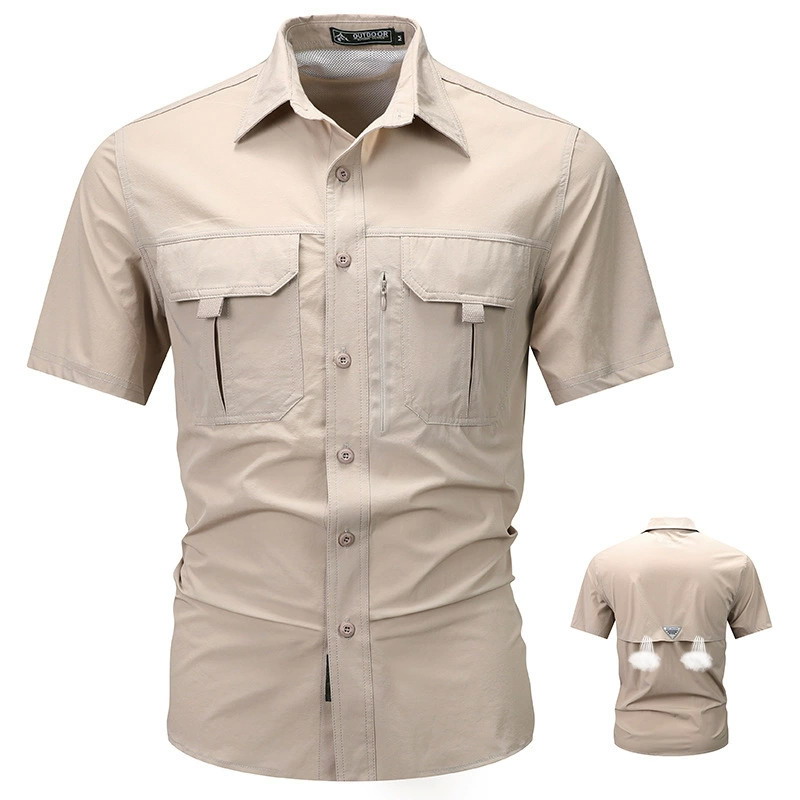 SHS05 Summer Outdoor Casual Multi-Pocket Workwear Short-Sleeved Shirt – Breathable Thin Quick-Drying Stretch Utility Shirt for Men - Image 4