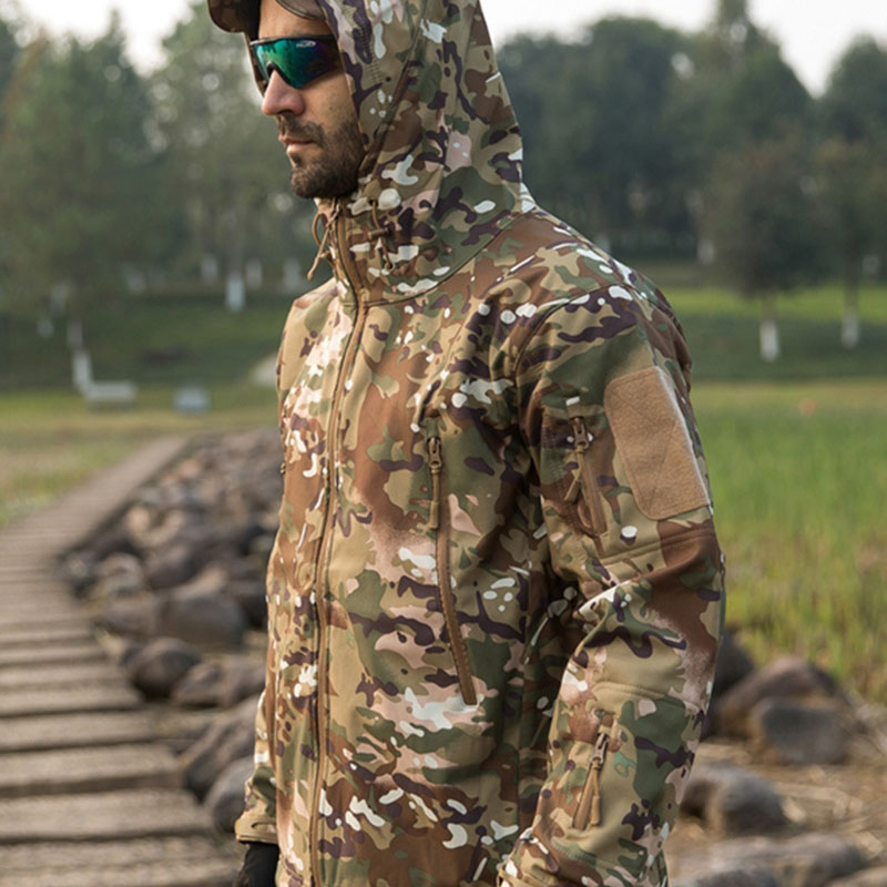 JK08 Sharkskin Softshell Tactical Jacket for Men - Windproof Warm Outdoor Hooded Military-Style Jacket - Image 3