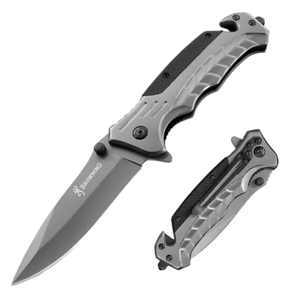 K25 Browning G10 Tactical Folding Knife – 21.5cm EDC Survival Tool with Glass Breaker & Rope Cutter (Space Grey) - Image 4
