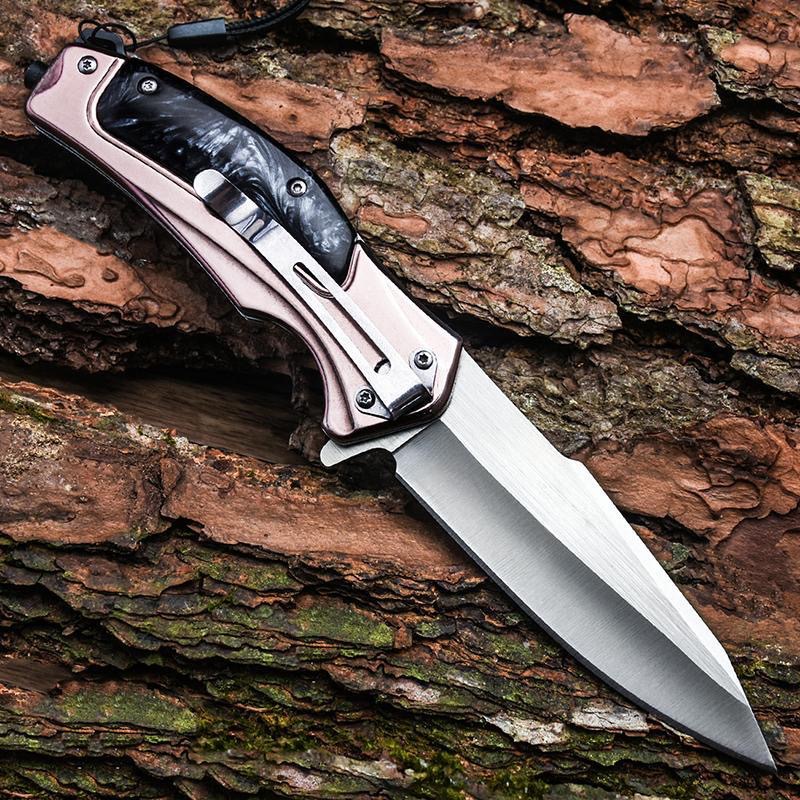 K65 Professional Stainless Steel Folding Knife – Marbled Resin Handle with Emergency Window Breaker - Image 4