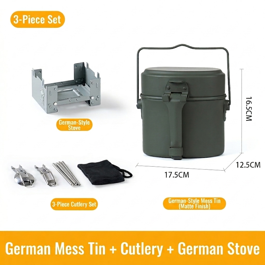 CG01 German-Style Aluminum Camping Mess Kit with Hanging Pot and Compact Cookware Set - Image 6