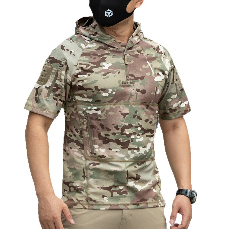 TSS01 Angken Summer Outdoor Hooded Short-Sleeved Men's Lightweight Breathable Quick-Drying Elastic Casual Sports Top - Image 5