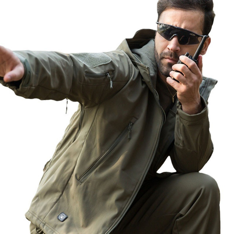 JK08 Sharkskin Softshell Tactical Jacket for Men - Windproof Warm Outdoor Hooded Military-Style Jacket - Image 4
