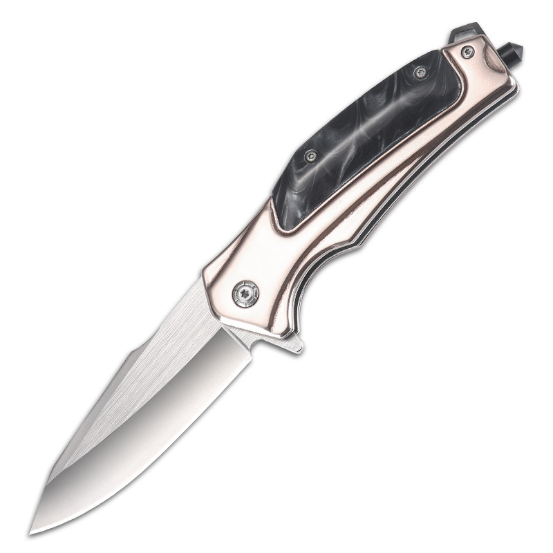 K65 Professional Stainless Steel Folding Knife – Marbled Resin Handle with Emergency Window Breaker - Image 5
