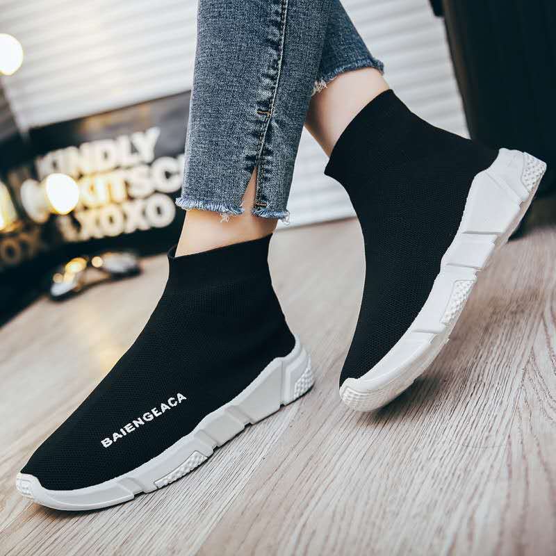 SH17 ស្បែកជើងកីឡា Unisex High-Top Flyknit បាតក្រាស់ សម្រាប់ពាក់ប្រចាំថ្ងៃ - Image 4
