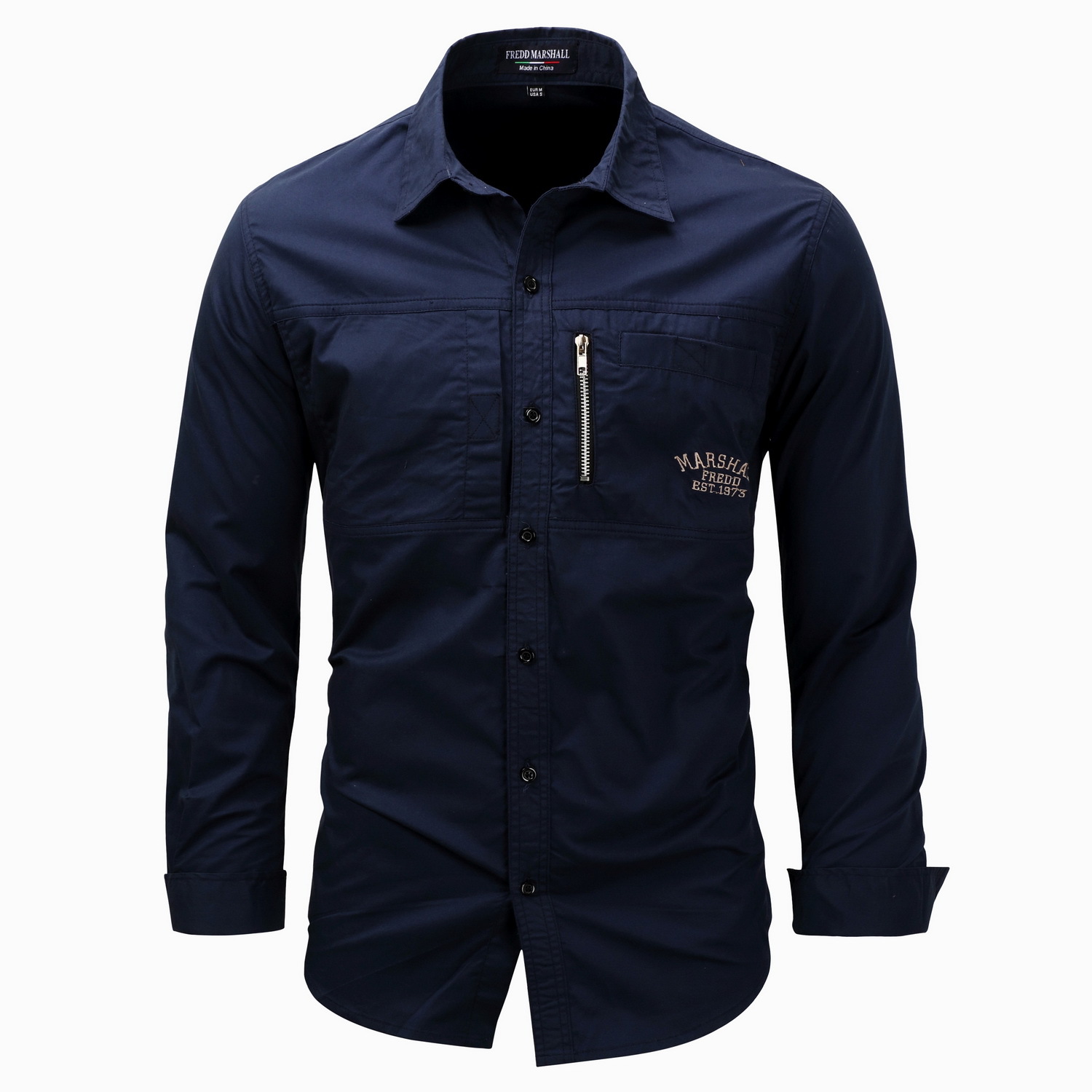 SHL28 Men's Long Sleeve Zipper Cotton Shirt – Woven Spring Autumn Overshirt with Structured Collar - Image 6