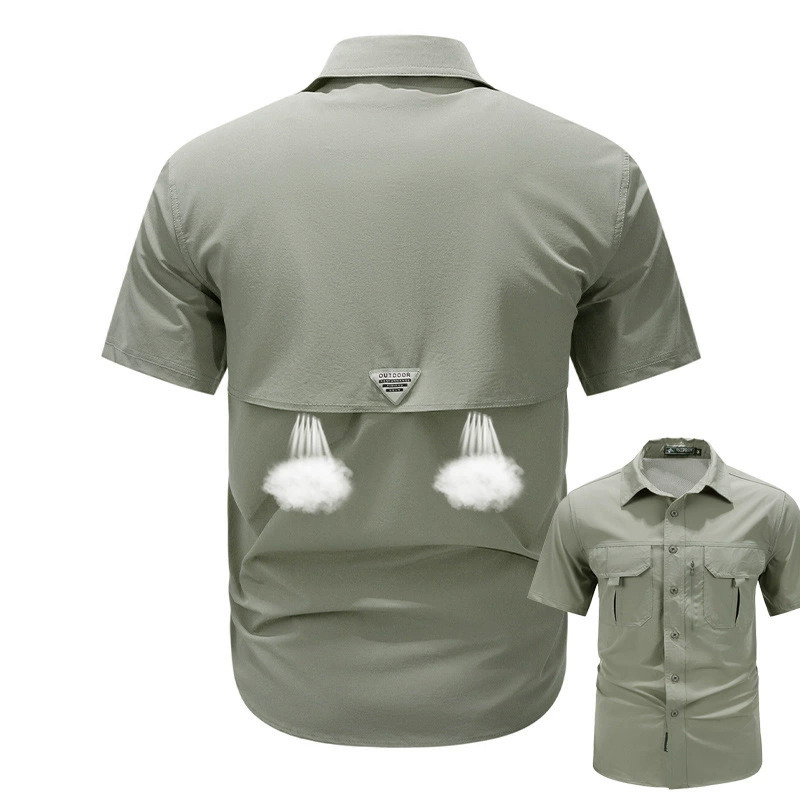 SHS05 Summer Outdoor Casual Multi-Pocket Workwear Short-Sleeved Shirt – Breathable Thin Quick-Drying Stretch Utility Shirt for Men - Image 6