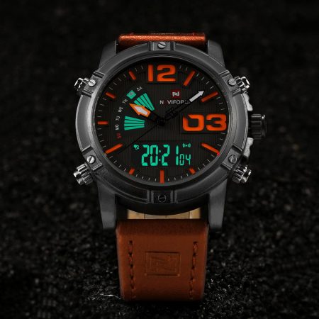 W01 Rugged Dual Display Quartz Sports Watch with Stitched Strap