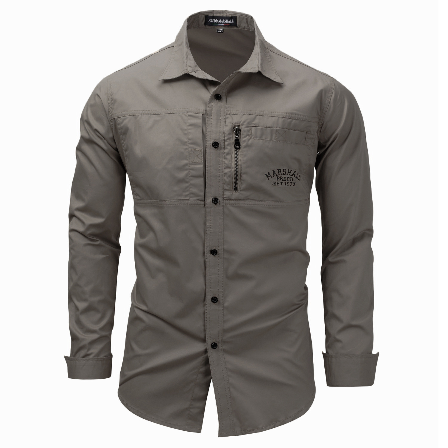 SHL28 Men's Long Sleeve Zipper Cotton Shirt – Woven Spring Autumn Overshirt with Structured Collar - Image 9
