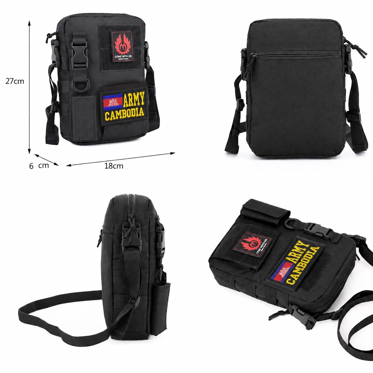 BG66 Tactical Single-Shoulder Sling Bag with Front Pouch and Patch Panel - Image 4