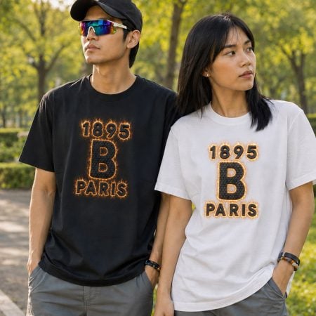TSS52 Japanese Retro Cotton Short Sleeve T-Shirt with Raised Letter Design