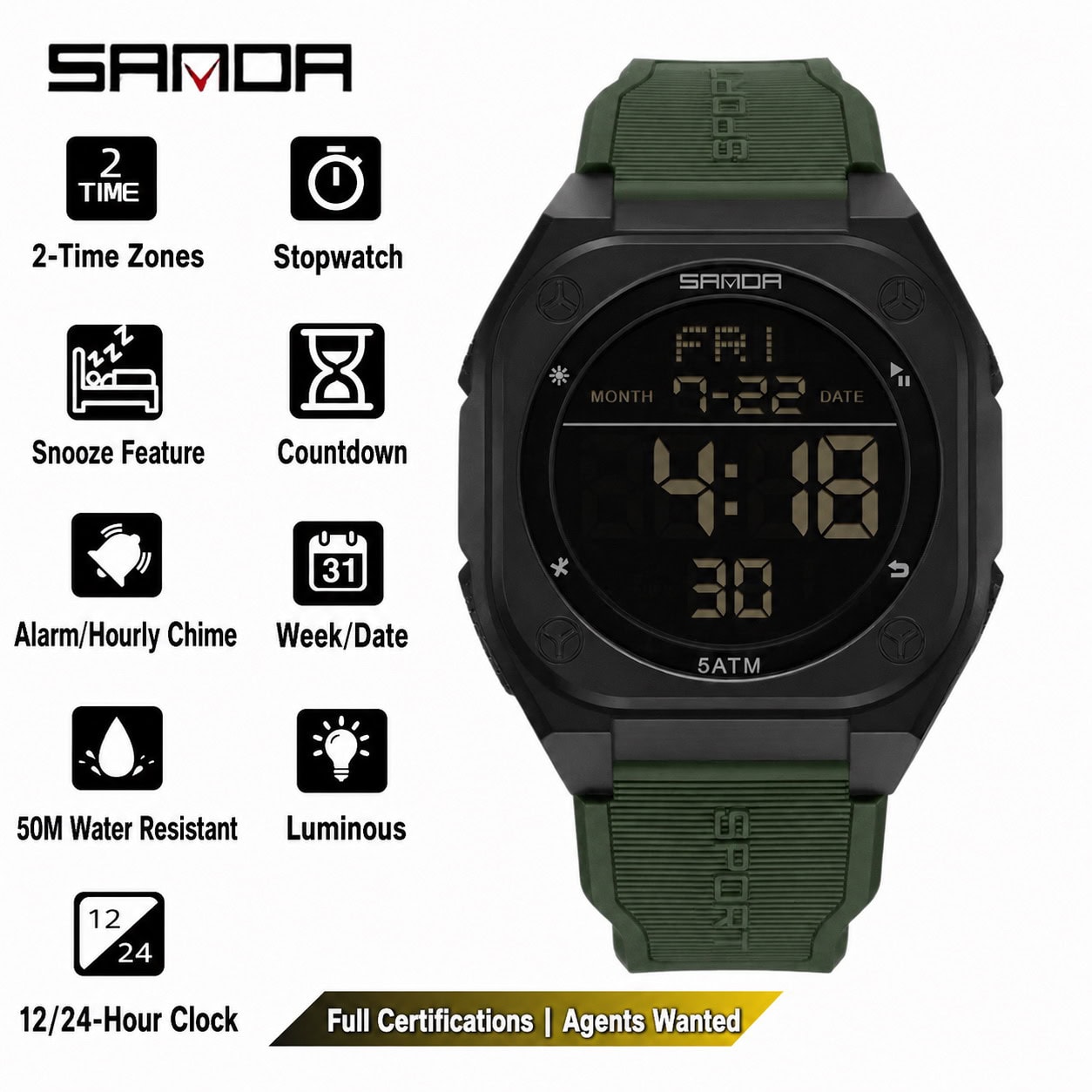 W20 SANDA 6272 Large Dial Multi-Function Sports Digital Watch - Image 3