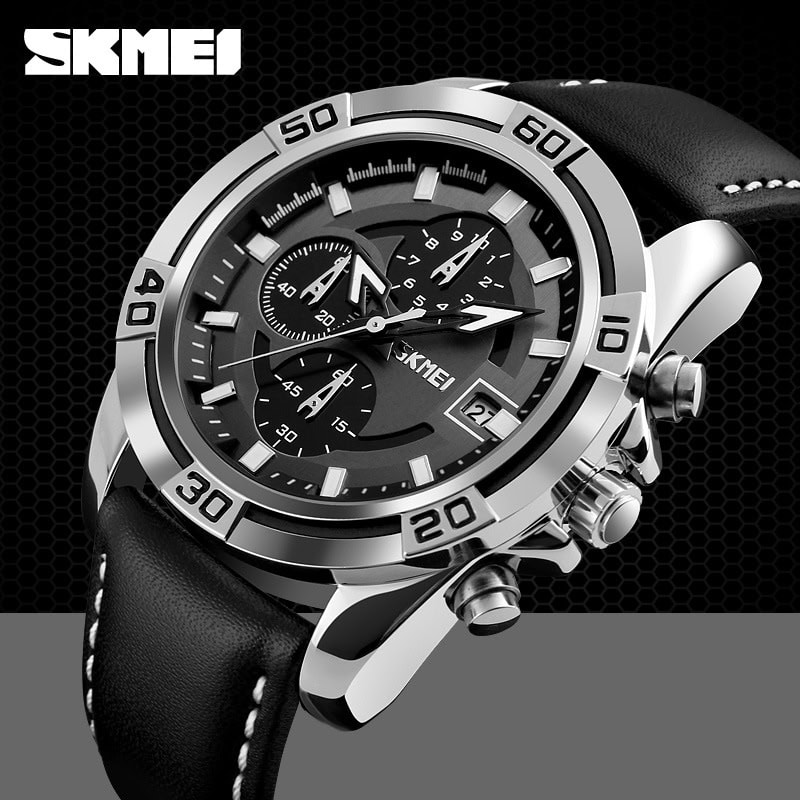 W12 Bold Multifunction Quartz Watch with Leather Strap and Date Display - Image 2