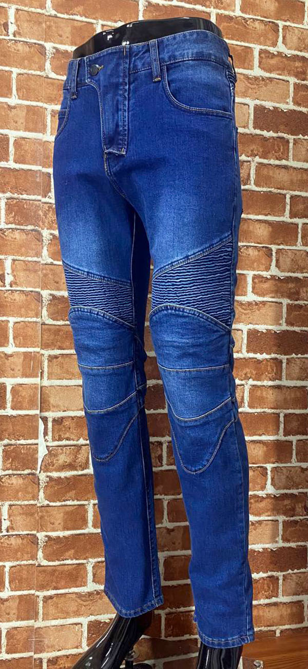 IX36 Blue Denim Motorcycle-Style Pants with Ribbed Knee Panels - Image 4