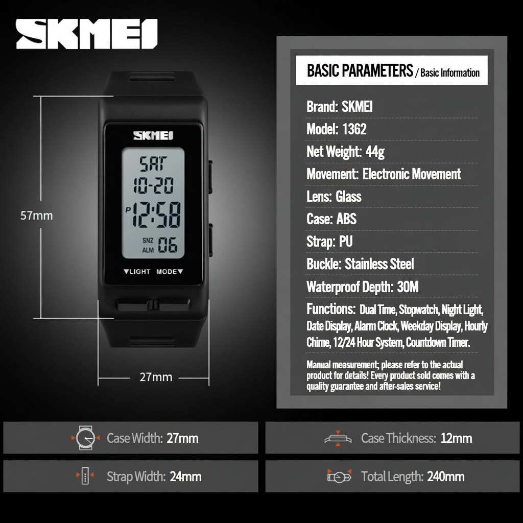 W14 Rectangular Digital Sports Watch with PU Strap and Night Light - Image 4