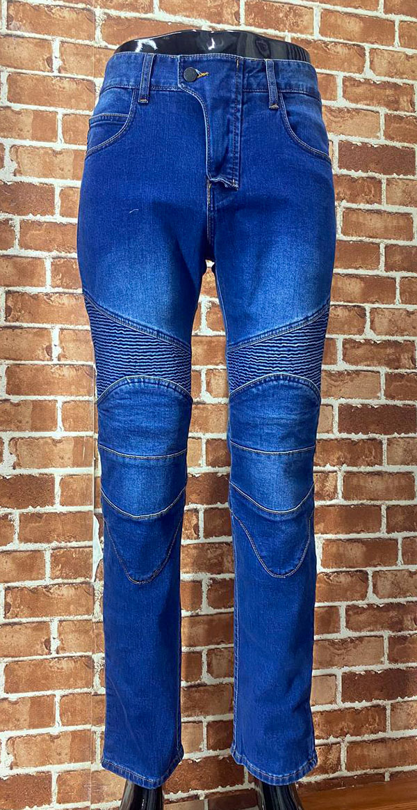 IX36 Blue Denim Motorcycle-Style Pants with Ribbed Knee Panels - Image 5