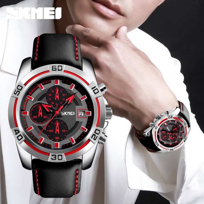 W12 Bold Multifunction Quartz Watch with Leather Strap and Date Display - Image 4