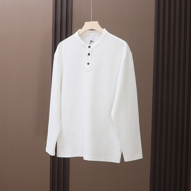 TSL29 Men’s Waffle Texture Henley Collar Long Sleeve T-Shirt - Image 3