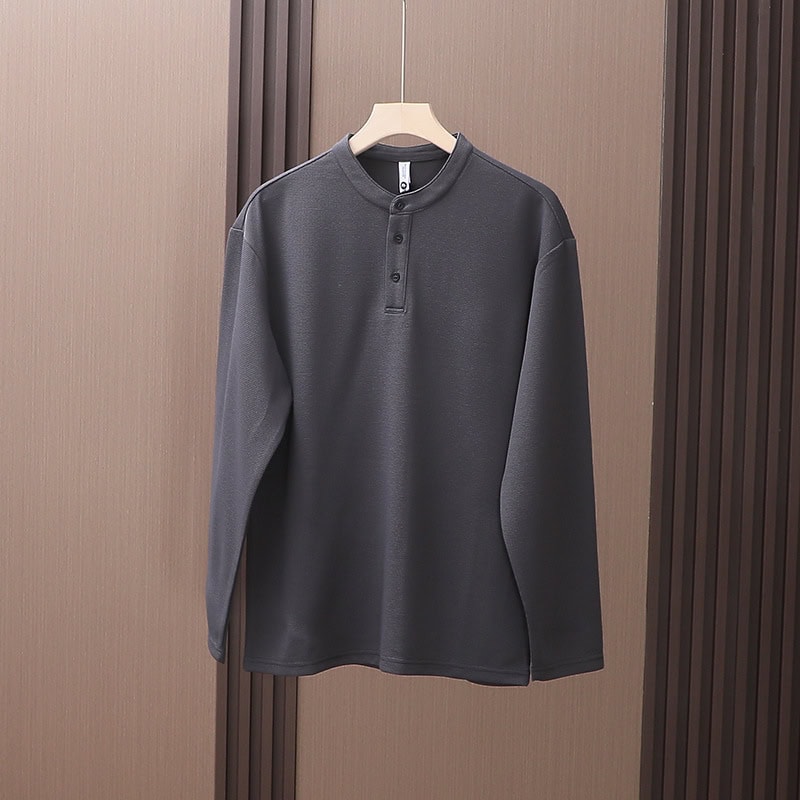 TSL29 Men’s Waffle Texture Henley Collar Long Sleeve T-Shirt - Image 4