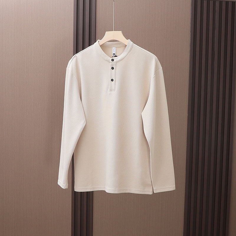 TSL29 Men’s Waffle Texture Henley Collar Long Sleeve T-Shirt - Image 6
