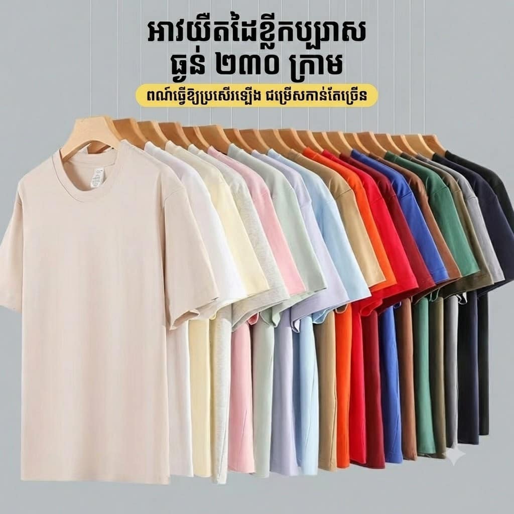 TSS71 អាវយឺតបុរសដៃខ្លីកប្បាស 230g កបមូល ម៉ូតធ្លាក់ស្មា - Image 2