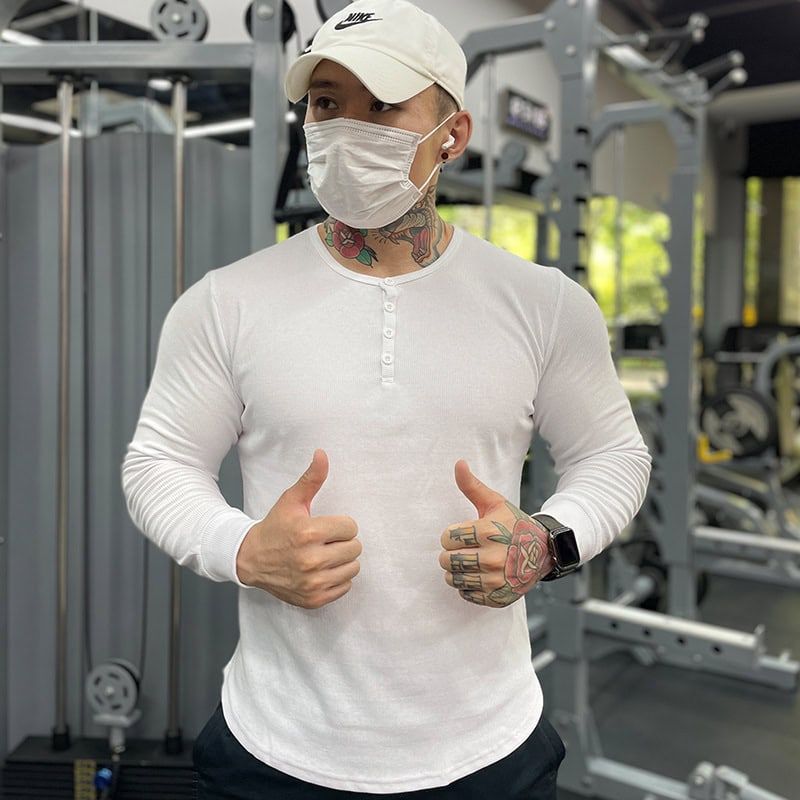 TSL32 Men's Slim Fit Long-Sleeved Henley Sports T-Shirt - Image 2