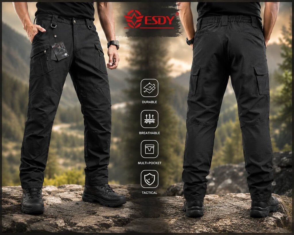 IX43 Black Tactical Cargo Pants with Utility Pockets & D-Ring Details